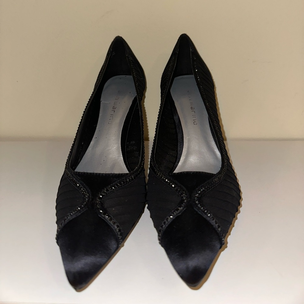 Black leather soles heel, black studded heels